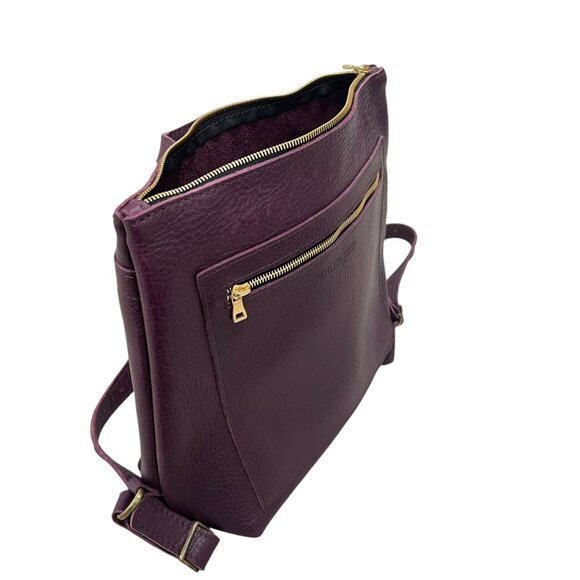 Portland Leather Goods Backpack Purse In Plum Purple With Gold Zippers & Adjusta - Picture 8 of 14